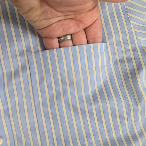 Tommy Hilfiger Blue Yellow Striped Button Up Classic Dress Shirt Size Medium - Picture 3 of 11